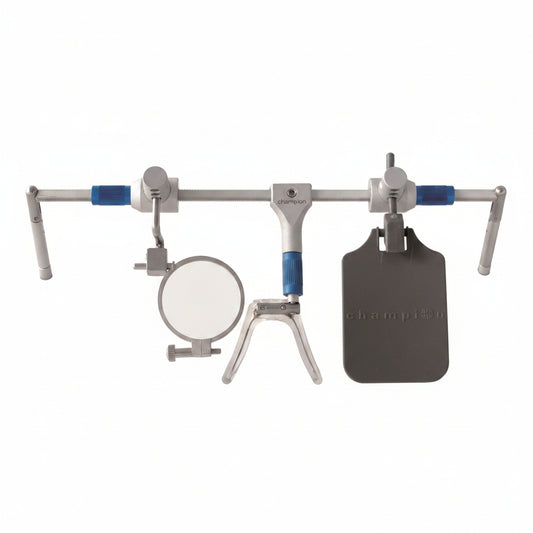 Olympic Champion Bogen Schiessbrille | Blau-Grau Metallfassung inkl. Augenring, Abdeckung & Etui